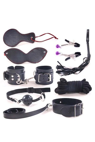 WildFashion Set 9 pies fetish/BDSM din piele ecologica, Negru, TOY173-1