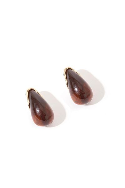 RİVUS Gold Framed Bone Drop Earrings - Brown