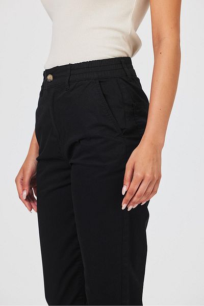 VENA Norah Women's Black Gabardine Trousers - Elastic Waist