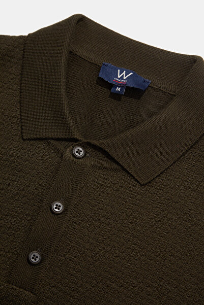 W Collection Khaki Polo Collar Long Sleeve Sweater