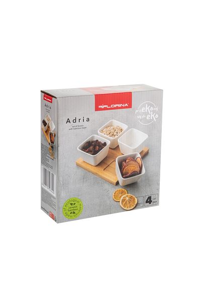 FLORINA Adria Quadro 4-piece serving set, bamboo, white porcelain, 16.5 x 16.5 x 6 cm