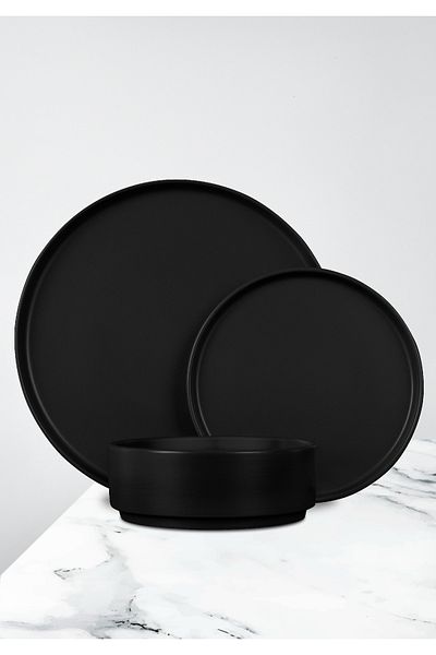 Berlinger Haus Set de cină negru cu 18 farfurii, boluri, ceramică, potrivit pentru mașina de spălat vase, cuptor cu microunde, colecție neagră mată
