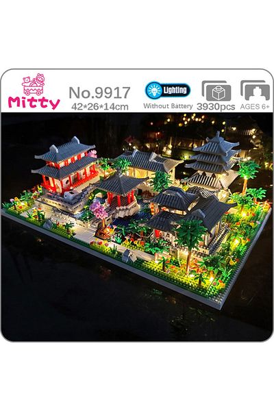 Choice Zi9917 No Box Lezi Architecture Ancient Pavilion Temple Tower Lake Garden Gate Led Light Model Mini