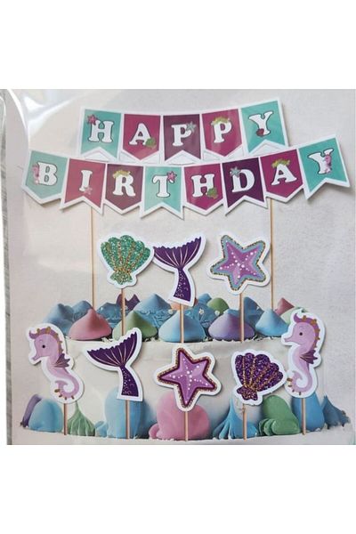 parti sürprizi Mermaid Happy Birthday Shaped Toothpick Set