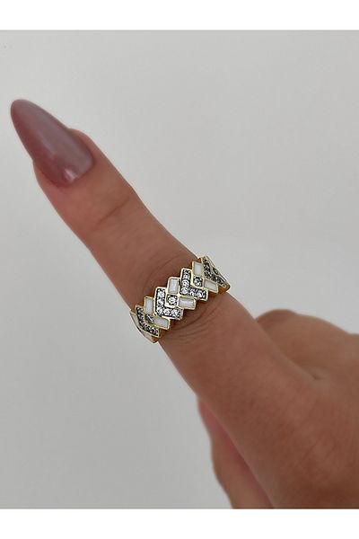 JELLY Women's Steel Zircon Stone White Enamel Zigzag Model Design Modern Ring