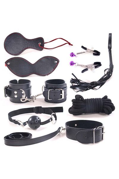 WildFashion Set 9 pies fetish/BDSM din piele ecologica, Negru, TOY173-1