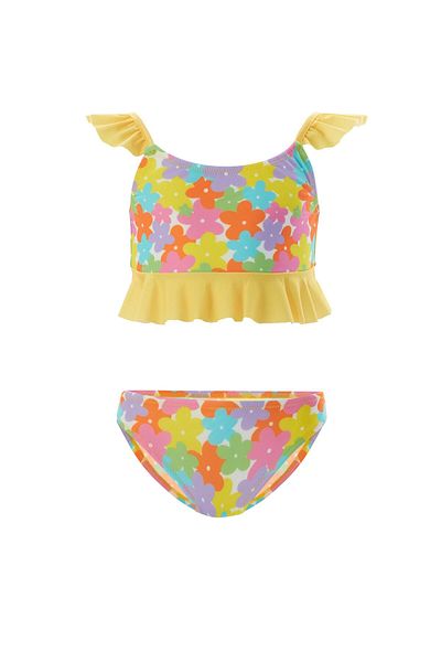 Bravie Children's Ruffle Detailed Colorful Floral Patterned Swimsuit