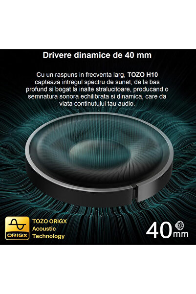 Smart Vibe Wireless Over-Ear Headphones TOZO H10 Adaptive Hybrid Active Noise Cancelling, Hi-Res Audio, Black