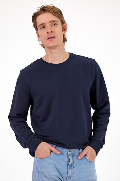 VENA Ανδρικό φούτερ Rich Navy Blue Melange Crew Neck Regular Fit με 3 κλωστές