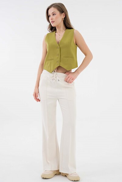 Saade Oil Green Pocket Detailed Pencil 3 Button Closure Lined Vest