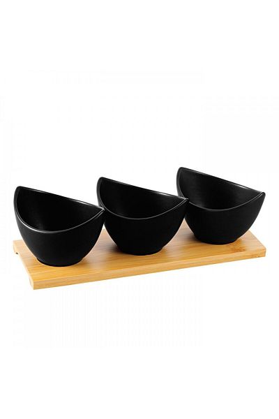 FLORINA Adria Gondole Black 3-piece serving set, bamboo, porcelain, 25 x 9 x 6.5 cm