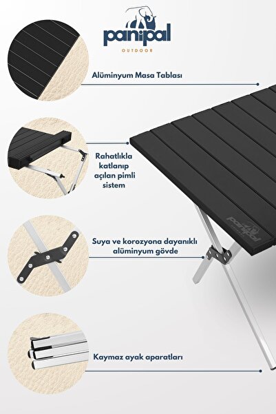 TuruncuFil Alüminyum Omuz Askılı Katlanabilir Kamp ve Piknik Masası L