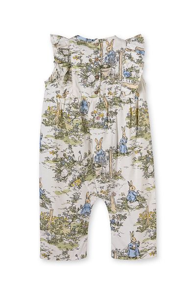 Patique Kids Cream Rabbit Patterned Cotton Girl's Jumpsuit with Snap Pocket