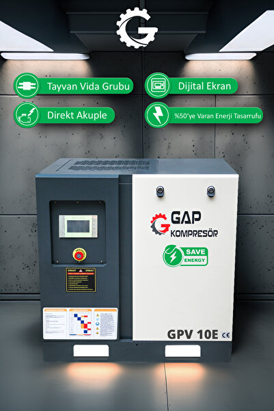 GAP KOMPRESÖR İnvertörlü Vidalı Hava Kompresörü 10hp (TEK MAKİNE) Gpv10e