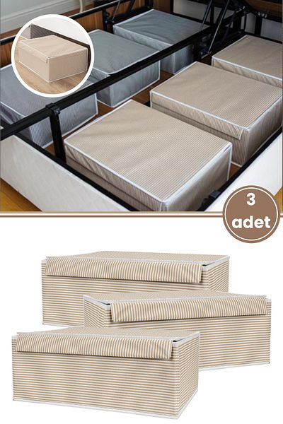 Flora Base Box Storage Box, Bed under Sofa Organizer Waterproof Cardboard Supported (50X40X19Cm) 3 Pieces Brown