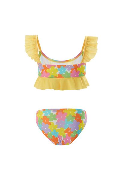 Bravie Children's Ruffle Detailed Colorful Floral Patterned Swimsuit