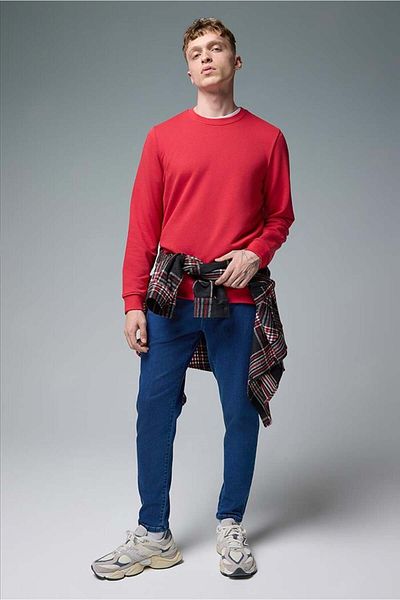 VENA Ανδρικό φούτερ Rich Cherry Melange Crew Neck Regular Fit με 3 κλωστές