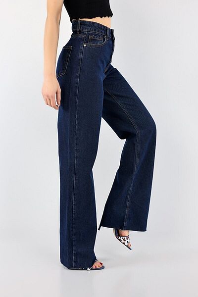 Trn JNS Camelia 90's Power Lycra Colorfast Dark Blue Super High Waist Loose Jeans Palazzo Trousers