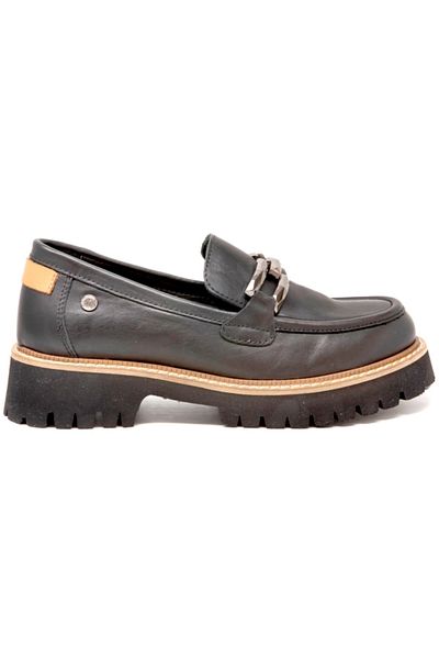 Mammamia D25Ya-03695 Black Skin Leather Women's Loafer Shoes