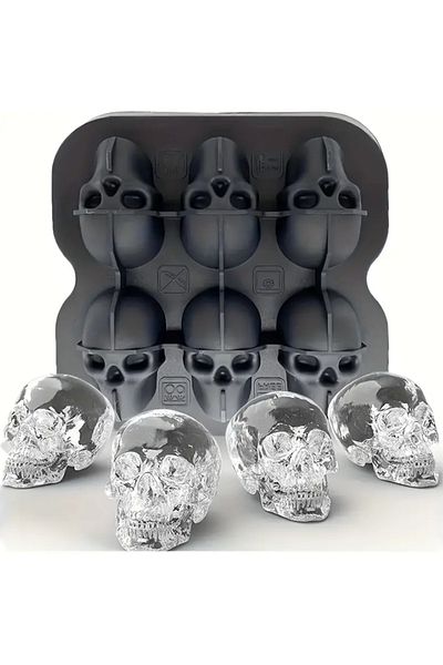zola Silicone ice cube mold, 6 cubes, skull model 4.5x3x4 cm, black
