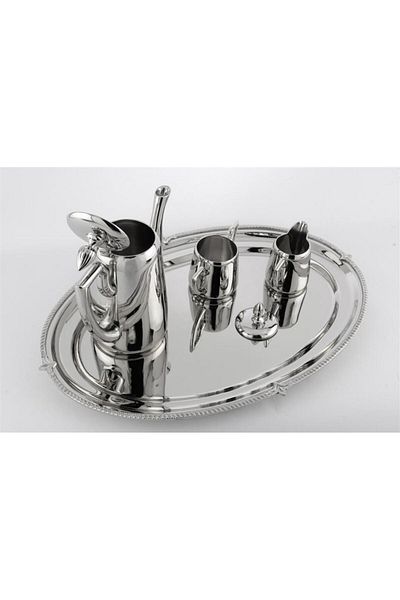 Mikasa Moor Silver Tray Coffee Milk Jug Sugar Bowl Set 51X35X21Cm