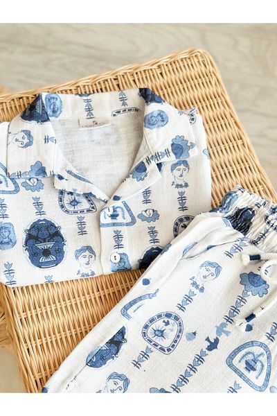 anonim Boys Linen Muslin Fabric Printed Shirt and Shorts Set