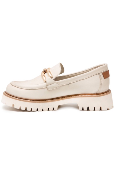 Mammamia D25YA-03695 Krem Cilt Deri Kadın Loafer Ayakkabı