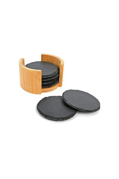 Secret de Gourmet Set of 6 SG drink holders, slate, bamboo holder included, diameter 10 cm