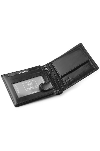 zagatto Portofel bărbătesc, piele neagră, RFID, 8 sloturi pentru carduri, buzunar pentru monede, 9.5x12x3 cm, ZG-003-BAR-2