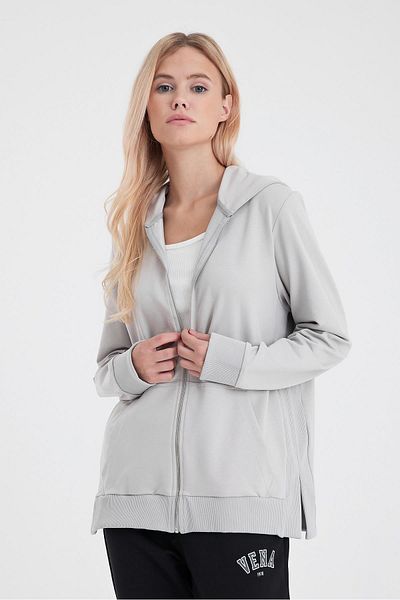 VENA Γυναικείο φούτερ Gwen Grey με φερμουάρ στο πλάι