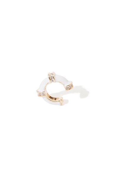 RİVUS Gold Detail Stone Row Single Ear Cuff - White