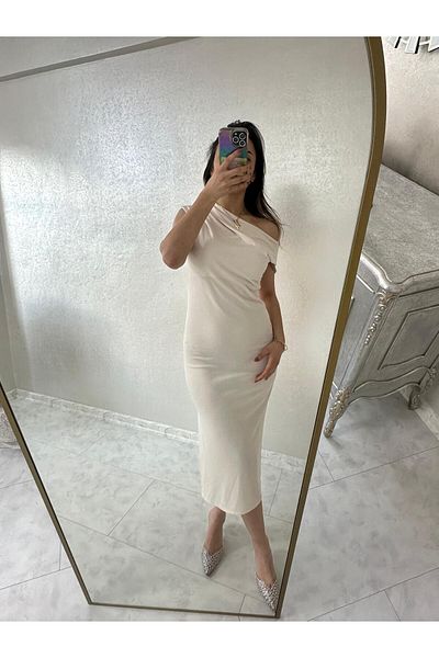 Viskosa Elegant One-Shoulder Bodycon Chic Dress, Minimalist Stylish Evening Dress, Soft Stretchy Fabric Dress