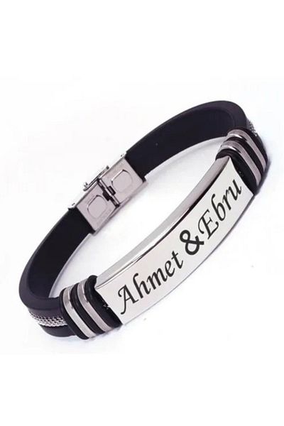 OSMANLI GÜMÜŞ Name Written Rubber Steel Men's Bracelet Imprint White Model
