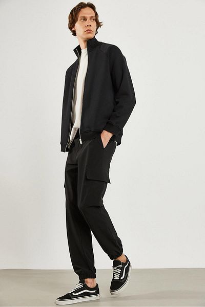 VENA Ανδρικό παντελόνι Felix Black Cargo Pocket Parachute Jogger με ελαστικά πόδια