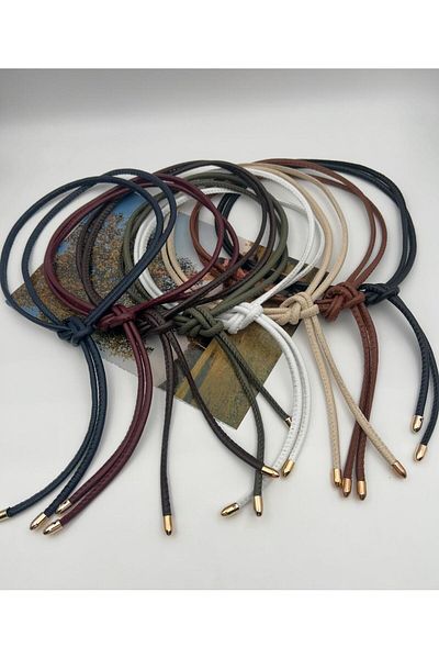MODAM HİFA 8'Liset (Black, White, Tan, Khaki, Burgundy, Beige, Brown) Tie-Up Cord Women's Belt Jacket Belt