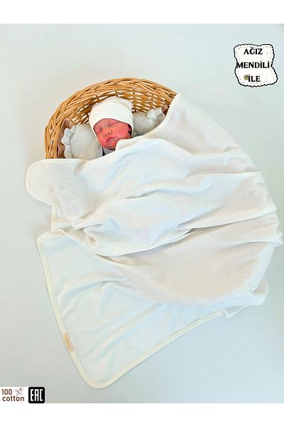 Bebella Ecru Corded Single Layer Baby Blanket Swaddle 100% Cotton Multi-Purpose Cover 90X85Cm
