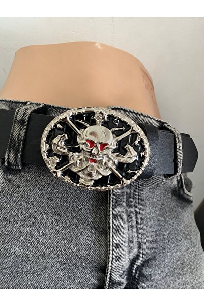 Aksabeltchokers 4.cm kuru kafalı tokalı metalci punk kemer