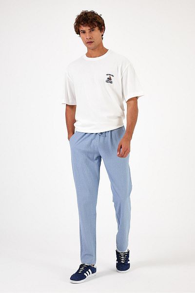 VENA Ανδρικό παντελόνι Alfred Blue Gingham Seersucker