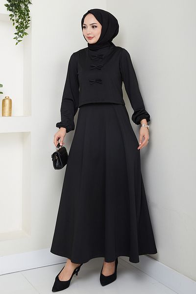 InStyle Black Suit with Skirt and Bow Detail