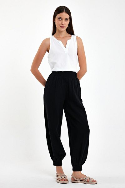 VENA Black Muslin Shalwar - Melly Women's Jogger Pants