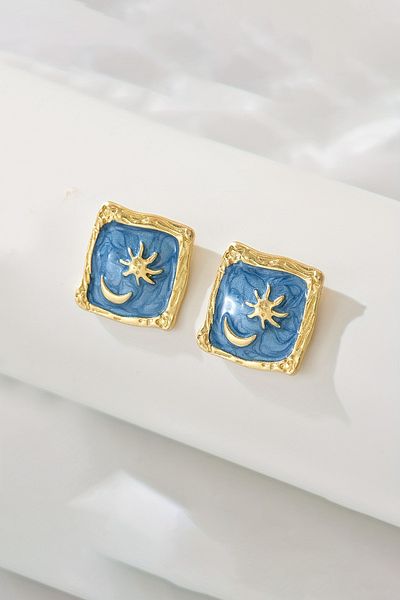 Glaren Moon Star Blue Enamel Gold Color Women's Earrings
