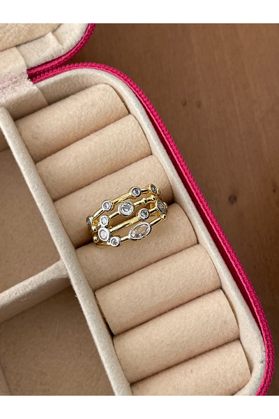 JELLY Kadın Çelik Zirkon Taşlı Sıralı Model Ayarlanabilir Tasarım Modern Yüzük