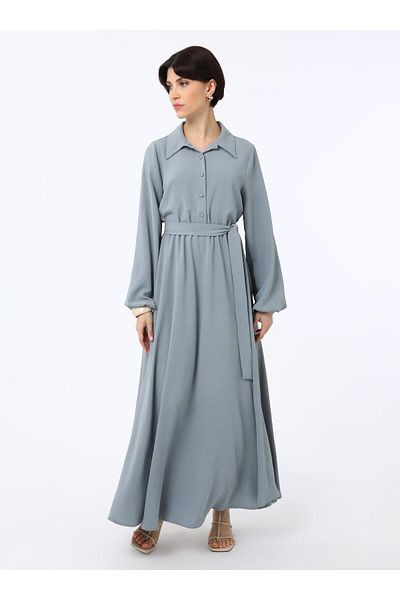 Refka Φόρεμα Hijab με λεπτομέρεια με κουμπί - Γκρι - Refka