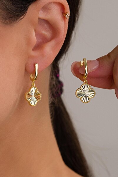 Tmt Silver GÜMÜŞ ALTIN GOLD KAPLAMA YONCA LAZER KESİM KALEM İŞLEMELİ KÜPE