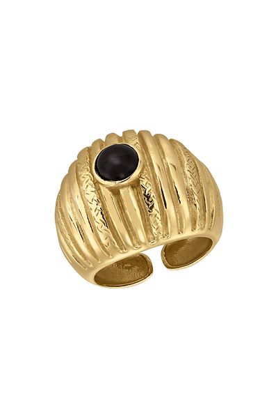 ohmygod jewelry Inel placat cu argint și aur cu piatră neagră – Eliana