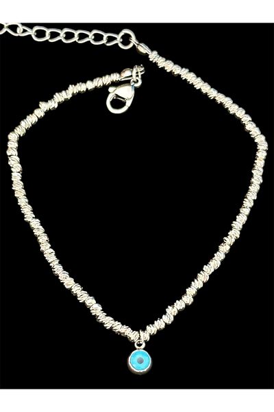 lolajewelry Luxury Steel Silver Color Dorıka Evil Eye Beaded Steel Anklet