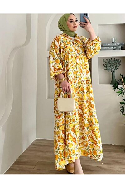 afran collection çiçekli yazlık uzun tesettür elbise