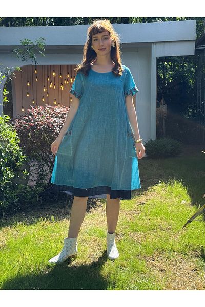 Butik Esra Kandemir Summer Cotton Washable Fabric Lined Large Size Authentic Dress
