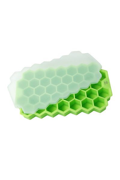 zola Ice mold, silicone/plastic, 37 hexagonal cubes, 20.5x11.5x1 cm, green