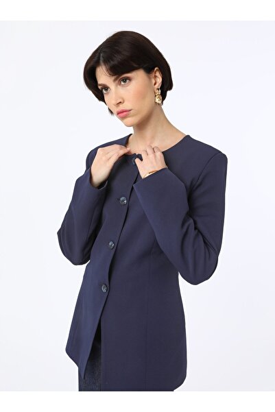 Refka Κομψό κρεπ μπουφάν χωρίς γιακά - Σκούρο μπλε ναυτικό - Refka